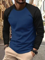 New Raglan Sleeves Long Sleeve T shirt For Men - Solid Spring Casual Mens T-shirts - Image 2