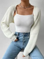Women s Open Front Cropped Cardigan Long Sleeve - Image 5