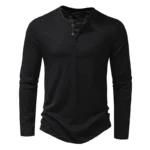 New Men's Cotton Henley T Shirt Long Sleeve - T-Shirts Basic Casual Button - Image 3