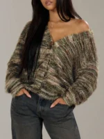 Women's Y2K Drop Shoulder Striped Cardigan