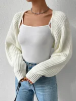 Women s Open Front Cropped Cardigan Long Sleeve - Image 4