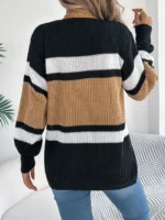 Women's Contrast Color Striped Cardigan Sweaters - Tops Woman Coats - Image 2
