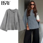 BSAY Kimono Style Knitted Cardigan Sweater Coat Women Long Sleeves