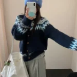 Women's Long-sleeved Crew Neck Cardigan - Knitwear Jacket - Image 3