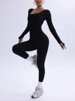 Women's One-piece Yoga Suit Black Jumpsuit Long Sleeved - Image 4
