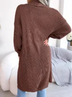 Women's Solid Color Shawl Collar Knit Cardigan Sweater - Image 10