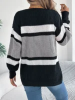 Women's Contrast Color Striped Cardigan Sweaters - Tops Woman Coats - Image 5