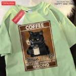 Because Murder Is Wrong Black Cat Drink Coffee Clothing Men Women - Street Oversized T Shirts - Image 9