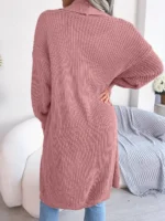 Women's Solid Color Shawl Collar Knit Cardigan Sweater - Image 8