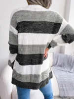 Women Casual Long Sleeve Striped Knitted Sweater Cardigan - Image 6