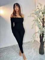 Women's Off-Shoulder Ribbed Knit Jumpsuit - Image 3