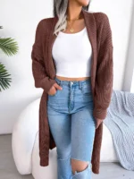 Women's Solid Color Shawl Collar Knit Cardigan Sweater - Image 6