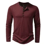 New Men's Cotton Henley T Shirt Long Sleeve - T-Shirts Basic Casual Button - Image 5
