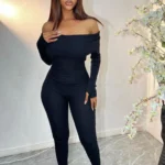 Women's Off-Shoulder Ribbed Knit Jumpsuit