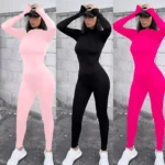 Solid Black/gray Long Sleeve Skiing Jumpsuit Women