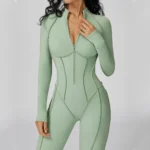 Yoga Bodysuit Long Sleeved Women's Tracksuits - Gym Zipper Jumpsuits - Image 2