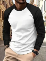 New Raglan Sleeves Long Sleeve T shirt For Men - Solid Spring Casual Mens T-shirts - Image 3