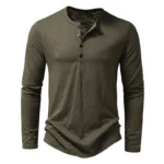 New Men's Cotton Henley T Shirt Long Sleeve - T-Shirts Basic Casual Button
