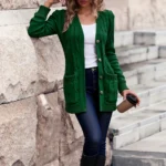 Women Long Sleeve Knitted Cardigan Single Breasted
