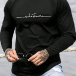 Men's Spring and Autumn 100% Cotton Comfortable Casual Simple Letter Printed Round Neck Long Sleeve T-shirt Top