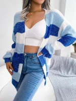 Women Casual Long Sleeve Striped Knitted Sweater Cardigan - Image 4