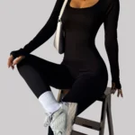 Women's One-piece Yoga Suit Black Jumpsuit Long Sleeved