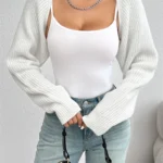Shrug Raglan Sleeve Open Front Cardigan Elegant Solid Color Ribbed
