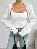 Shrug Raglan Sleeve Open Front Cardigan Elegant Solid Color Ribbed
