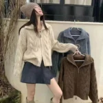 Retro Lazy Atmosphere - Double Zipper Women's Knitted Cardigan - Image 3