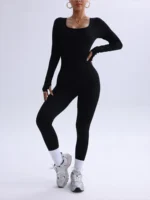 Women's One-piece Yoga Suit Black Jumpsuit Long Sleeved - Image 2