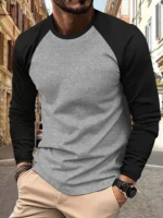 New Raglan Sleeves Long Sleeve T shirt For Men - Solid Spring Casual Mens T-shirts - Image 4
