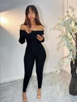 Women's Off-Shoulder Ribbed Knit Jumpsuit - Image 2