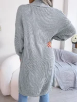 Women's Solid Color Shawl Collar Knit Cardigan Sweater - Image 7