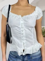 Women s Casual Loose Fit Blouse Floral Print V-Neck Short Sleeve