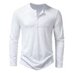New Men's Cotton Henley T Shirt Long Sleeve - T-Shirts Basic Casual Button - Image 4