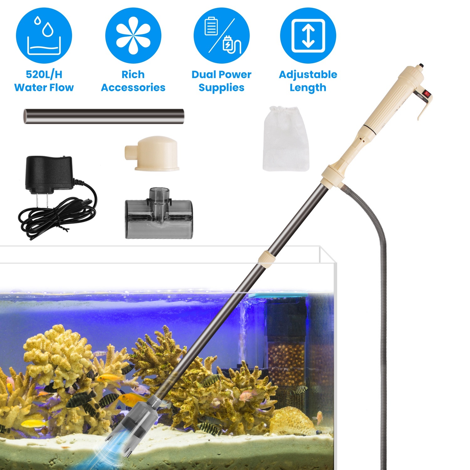 9665cf2d-4ba6-4800-b89a-e3fab3729f76.jpg 1 Set Multifunctional Electric Aquarium Gravel Cleaner - Kit Length Adjustable Automatic Fish Tank Vacuum Cleaner - Image 1